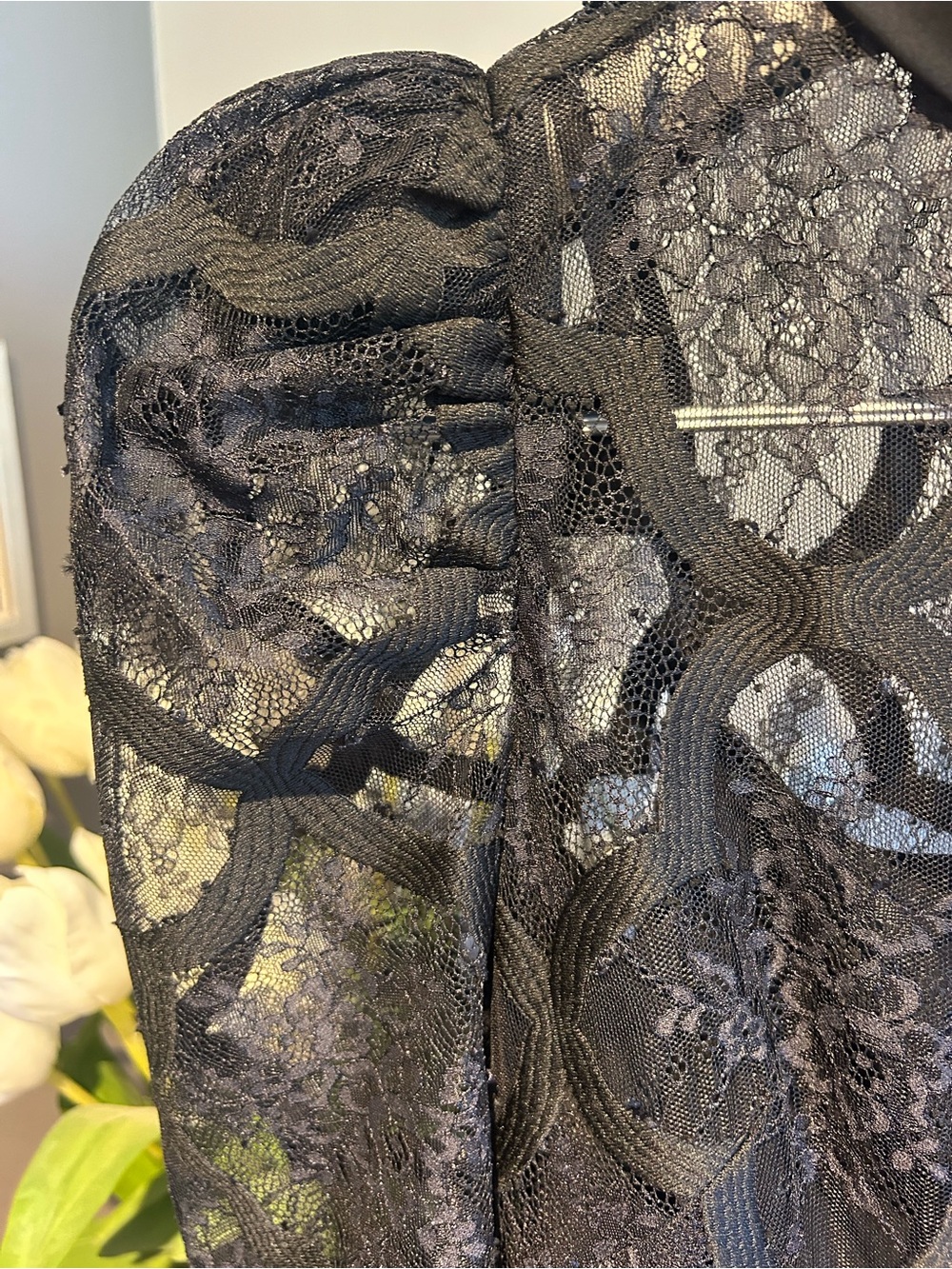 Sandro Black Lace Long-Sleeve Puff-Shoulder Dress - Picture 3 of 9